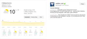 Screenshot von Google Wetter und Google+ Verknüpfung