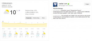 Screenshot von Google Wetter und Google+ Verknüpfung