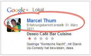 Screenshot: Öffentliche Google+ Local Bewertung