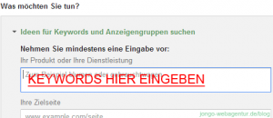 Screenshot Adwords Keyword-Planer: Eingabemaske für das gewünschte Keyword