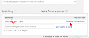 Screenshot Adwords Keyword-Planer: Land entferne und Ort eingeben