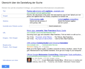 Screenshot Elemente zur Darstellung der Sucheergebnisse in Google