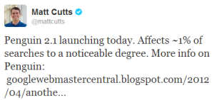 Screenshot - Tweet von Matt Cutts zum neuen Google-Update Penguin 2.1